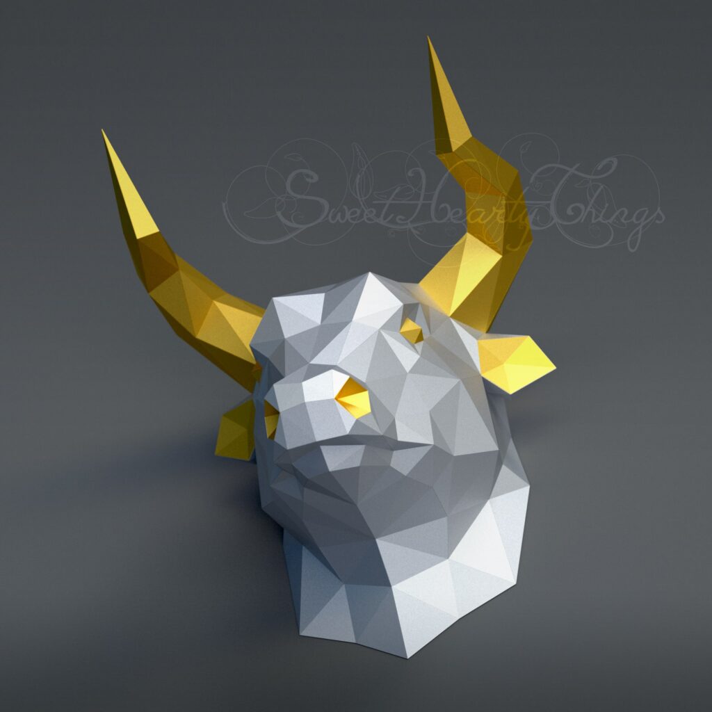 Papercraft cabeça de touro em origami