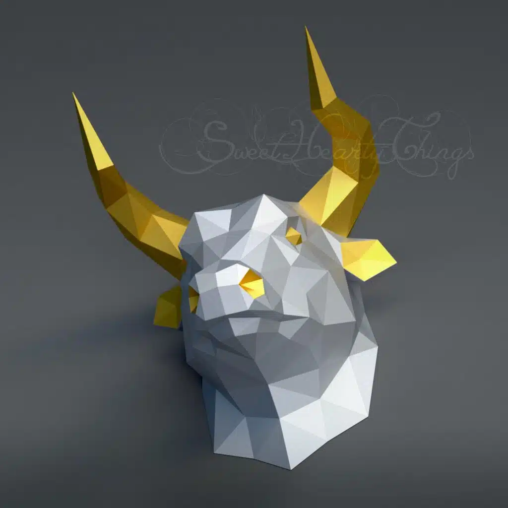 Origami papercraft bull head, detail