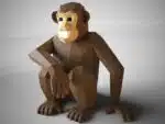 Papercraft de singe chimpanzé assis en origami 3D, modèle 3D