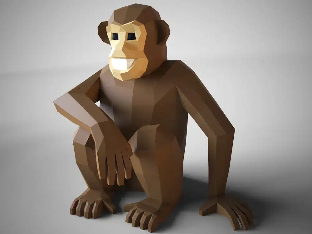 Sitzender Schimpanse als Papercraft Origami 3D