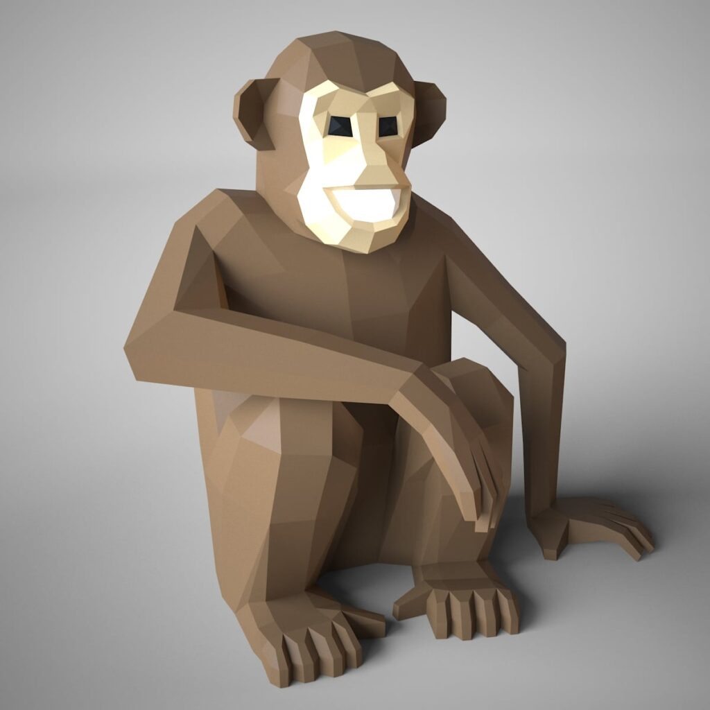 Papercraft de singe chimpanzé assis en origami 3D
