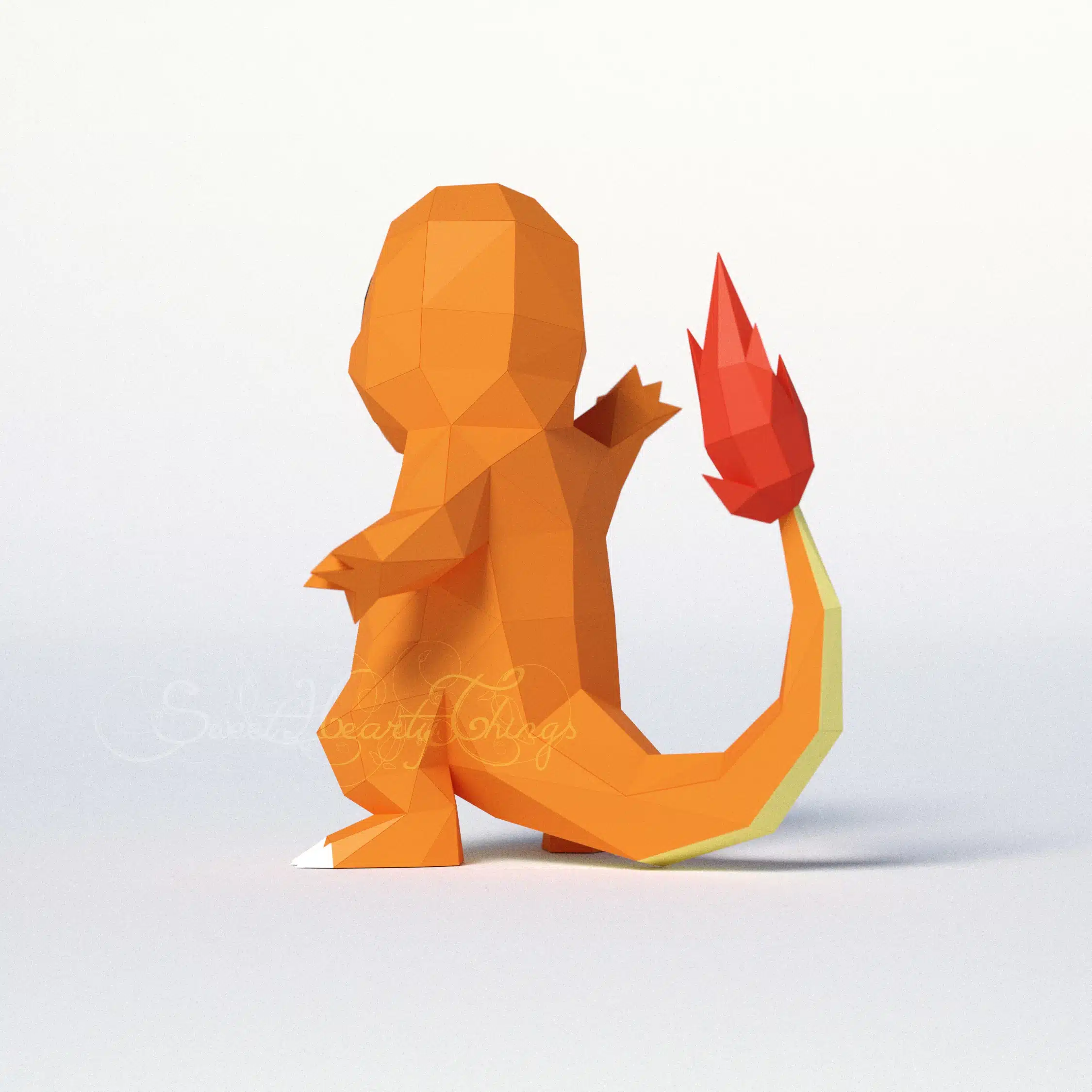 Papercraft di Charmander Pokémon in origami, vista posteriore