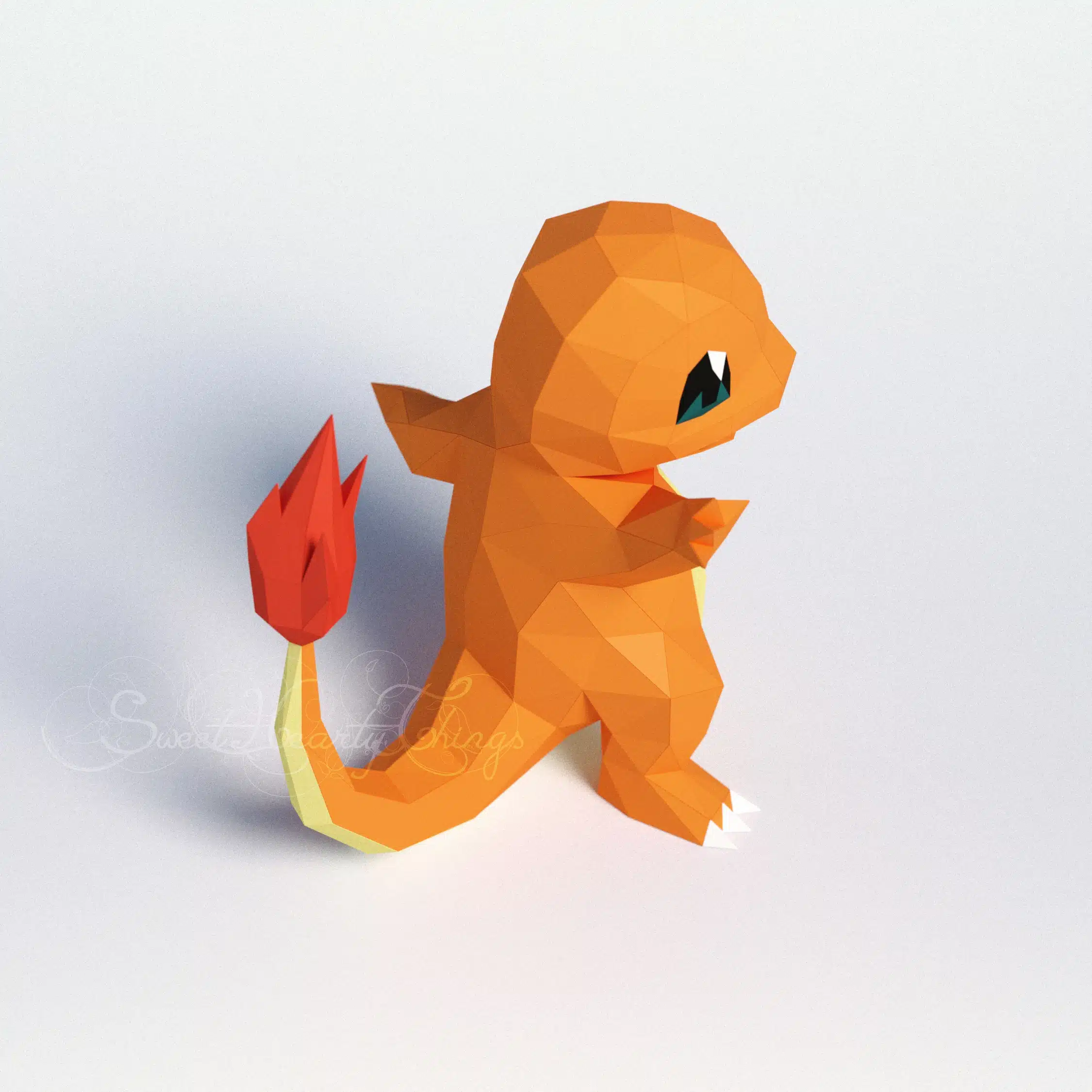 Papercraft di Charmander Pokémon in origami, vista laterale