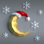 Papercraft of moon and snowflakes in 3D origami