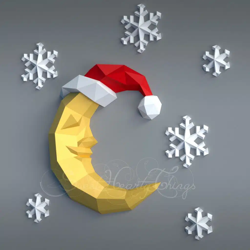 Papercraft di luna e fiocchi di neve in origami 3D