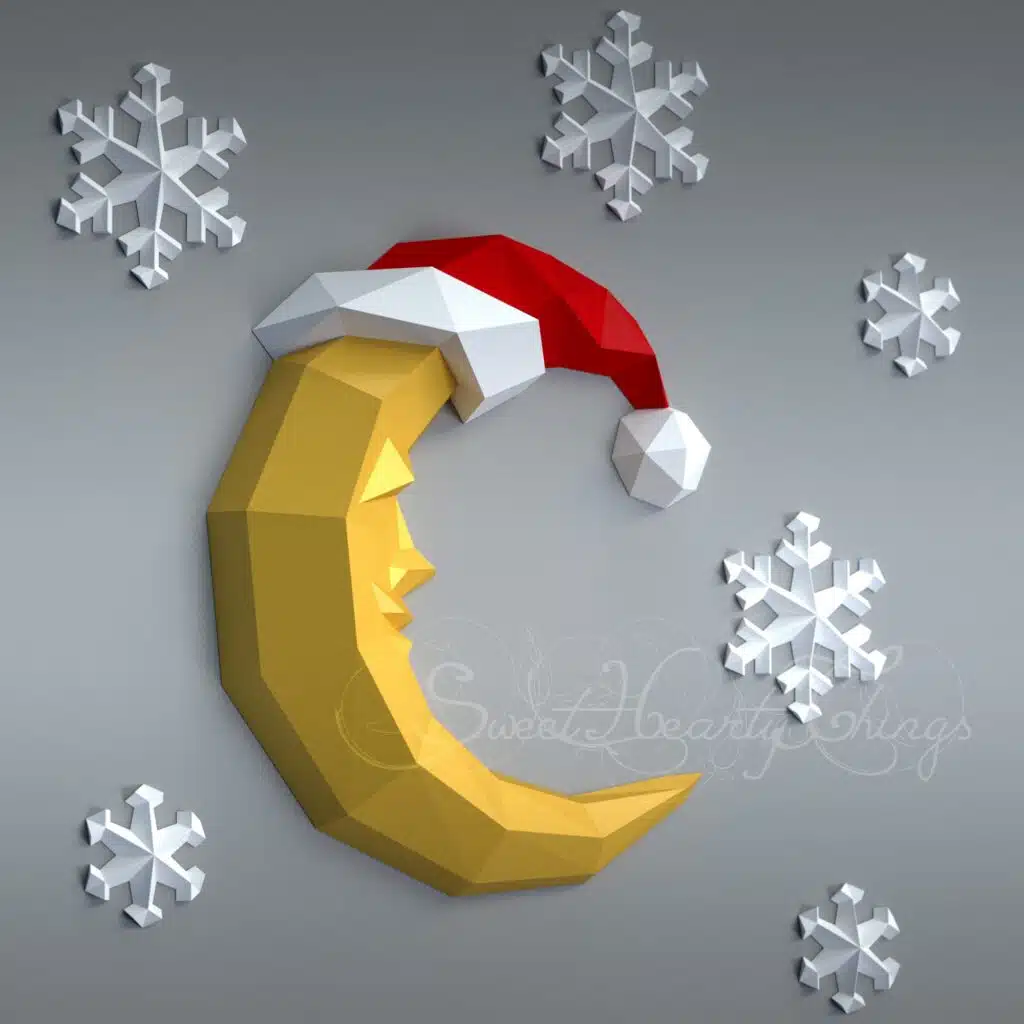 Papercraft di luna e fiocchi di neve in origami 3D