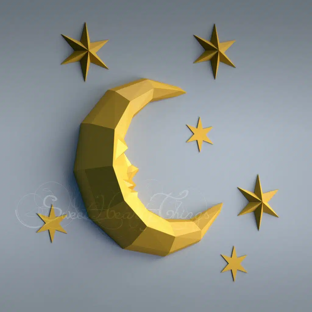 Origami crescent moon papercraft, 3D model