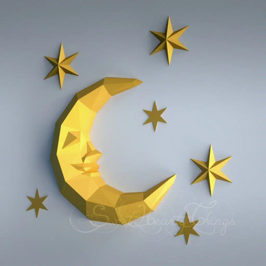 Origami crescent moon papercraft, detail