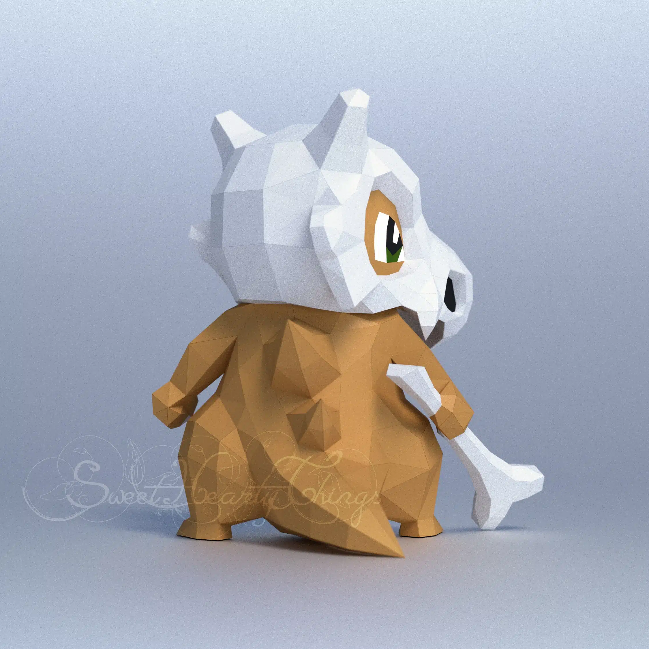 Cubone Pokémon papercraft origami model, back view