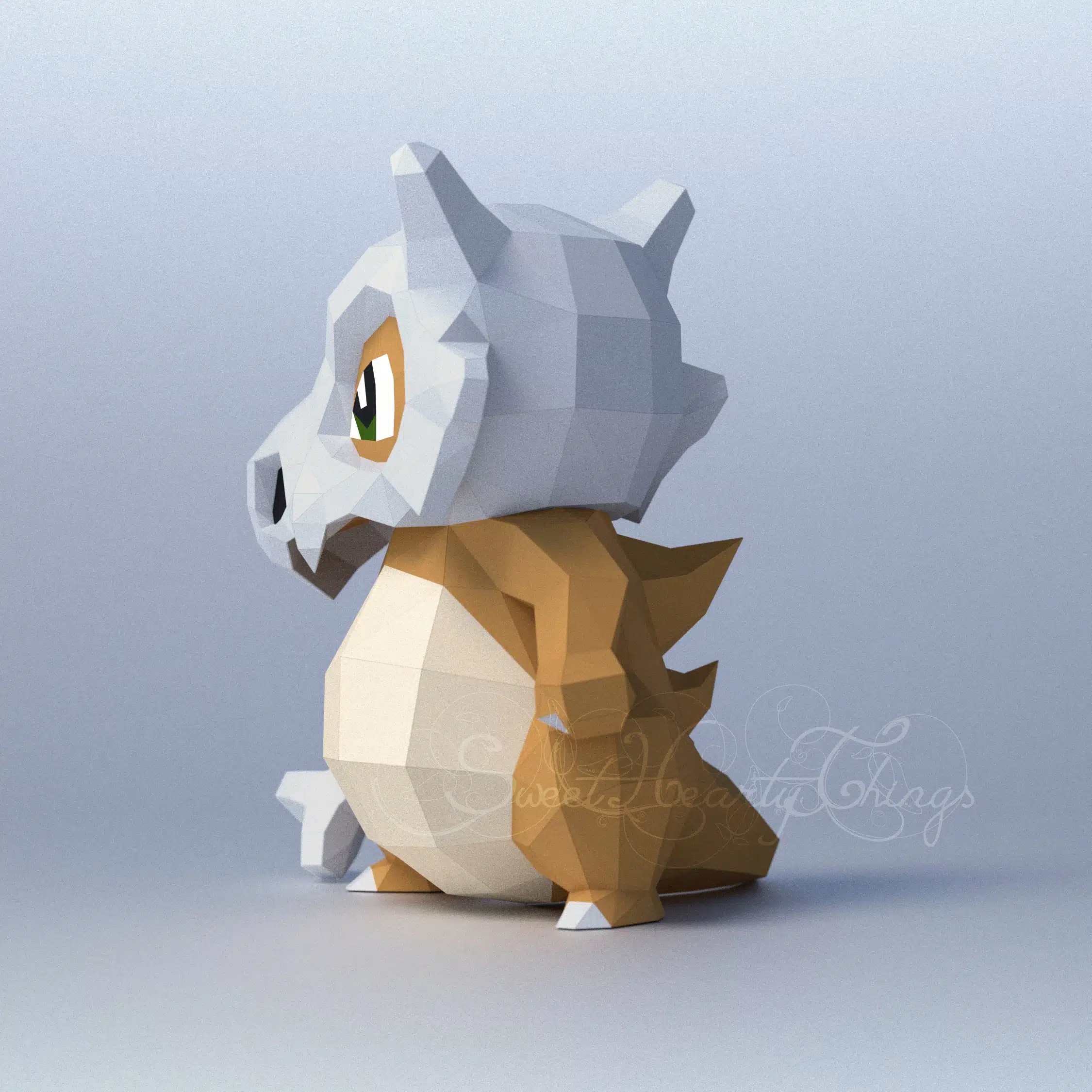 Cubone Pokémon papercraft origami model, side view