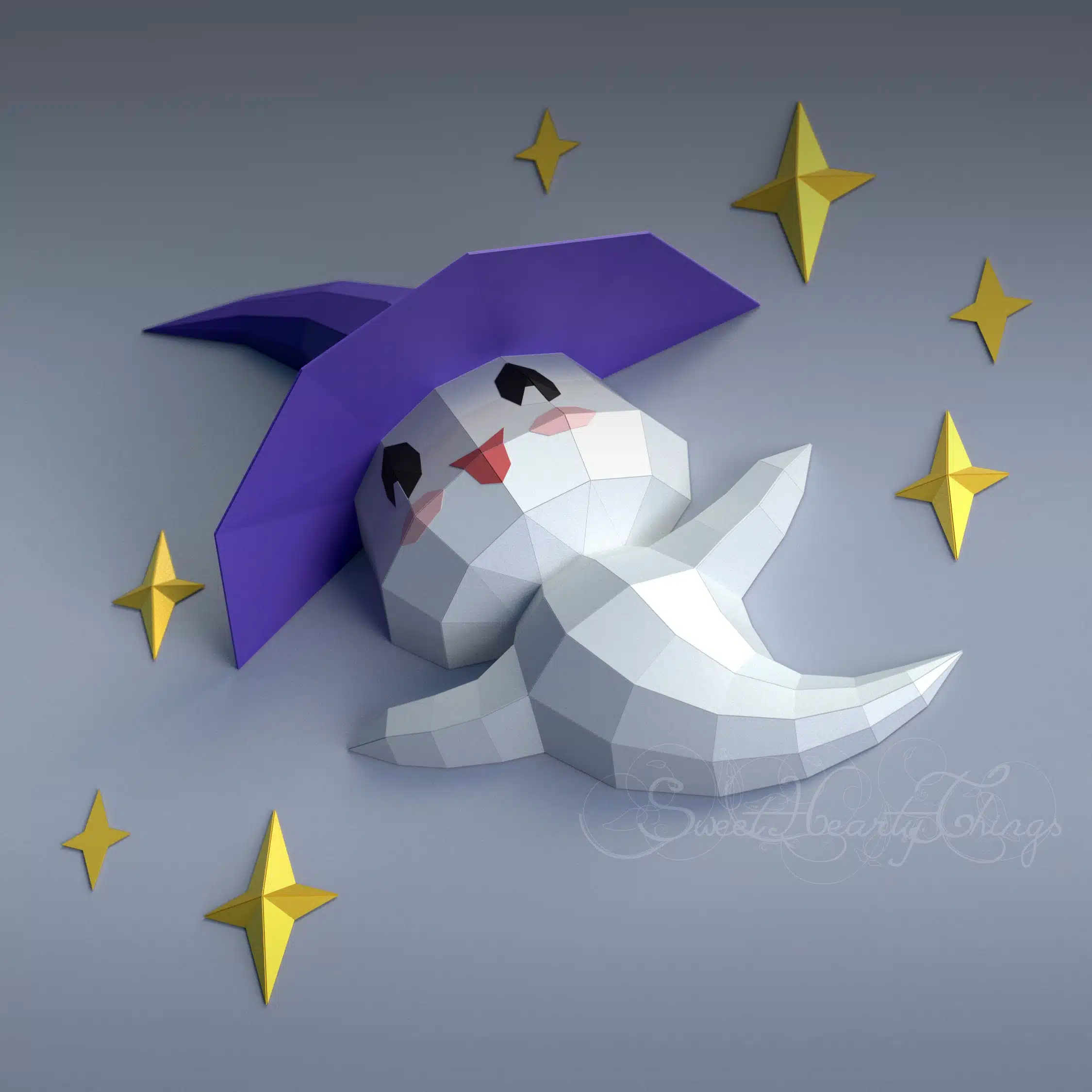 3D origami baby ghost papercraft, side view