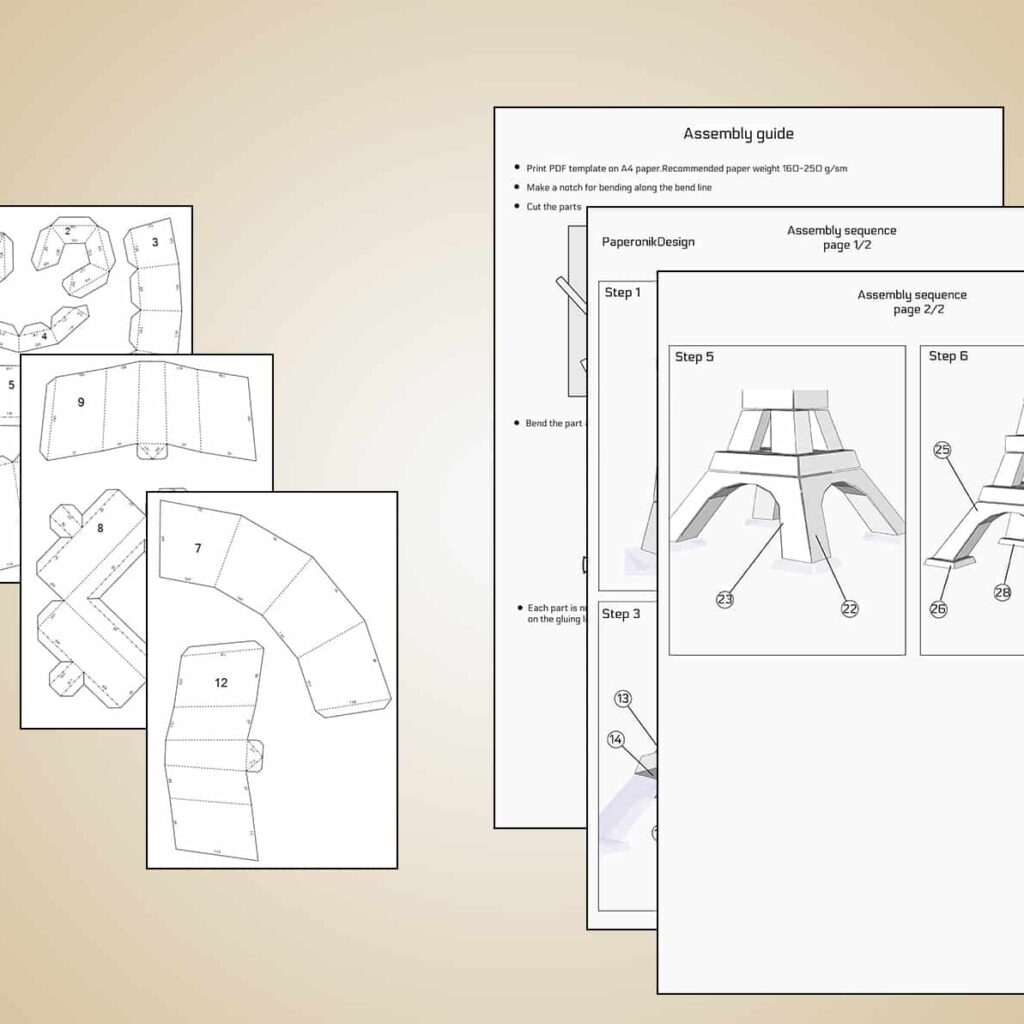 Papercraft of Eiffel Tower in 3D origami