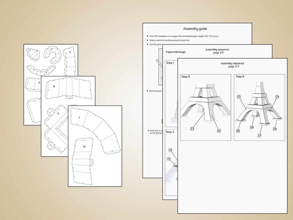 Papercraft des Eiffelturms als 3D-Origami