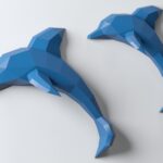 Papercraft de golfinhos de parede em origami 3D