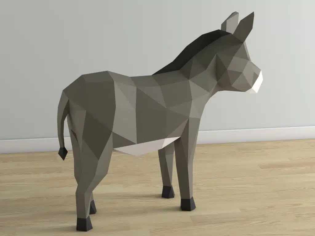 3D Origami Donkey Papercraft, 3D model