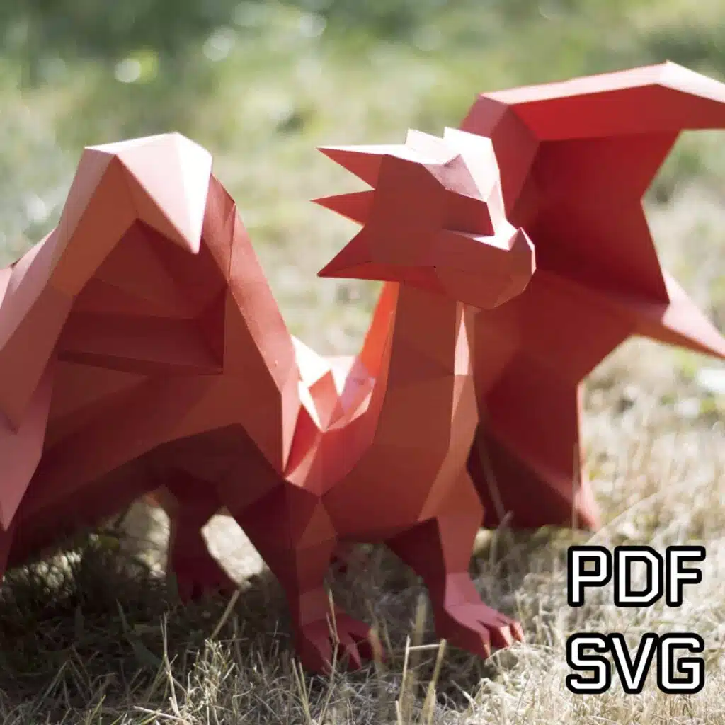 Papercraft of complete small red dragon in 3D origami Papercraft of complete small red dragon in 3D origami