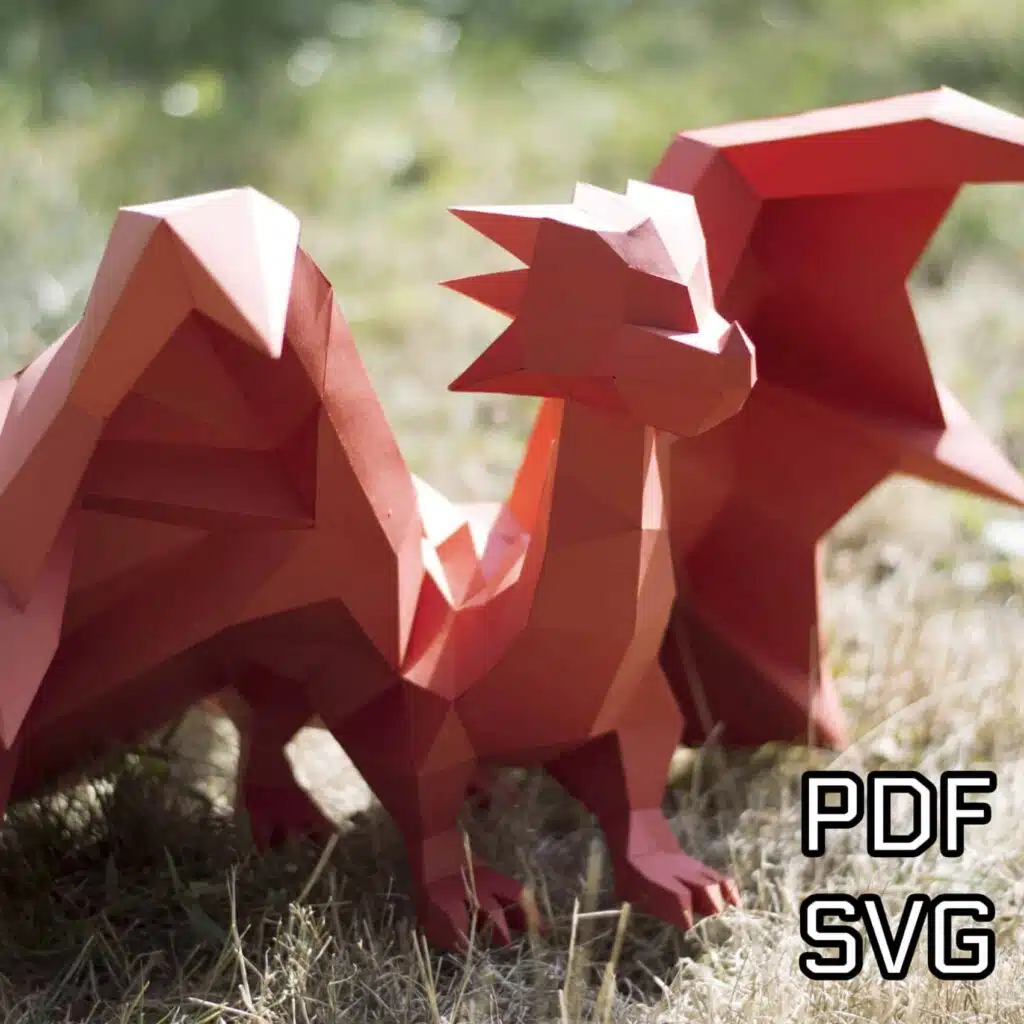 Papercraft kleiner roter Drache als vollständiges 3D-Origami