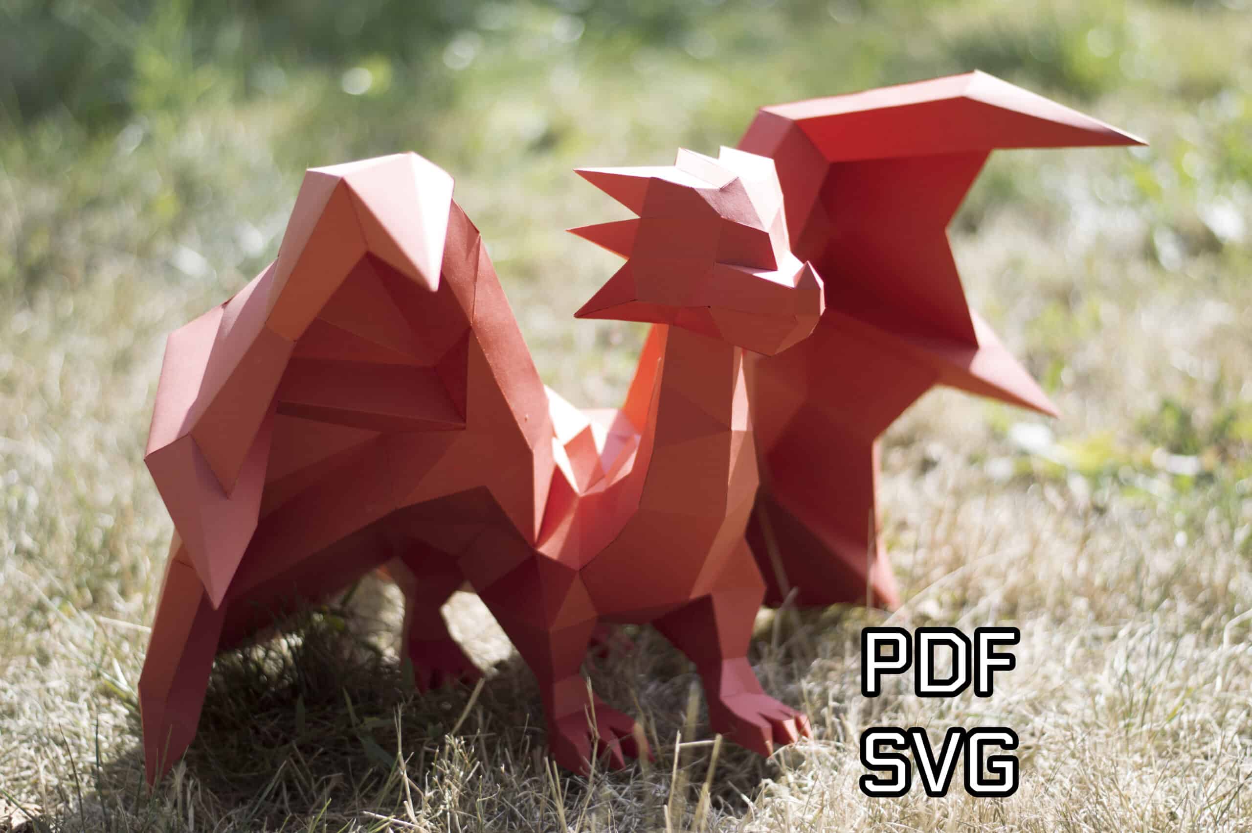 Papercraft of complete small red dragon in 3D origami Papercraft of complete small red dragon in 3D origami