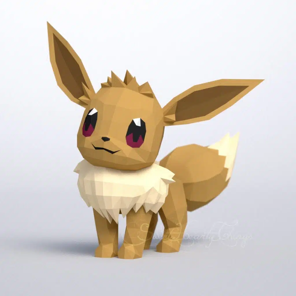 Papercraft stehendes Evoli Pokémon als 3D-Origami