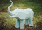 Papercraft of trumpeting elephant in 3D origami