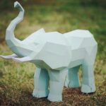 Papercraft of trumpeting elephant in 3D origami