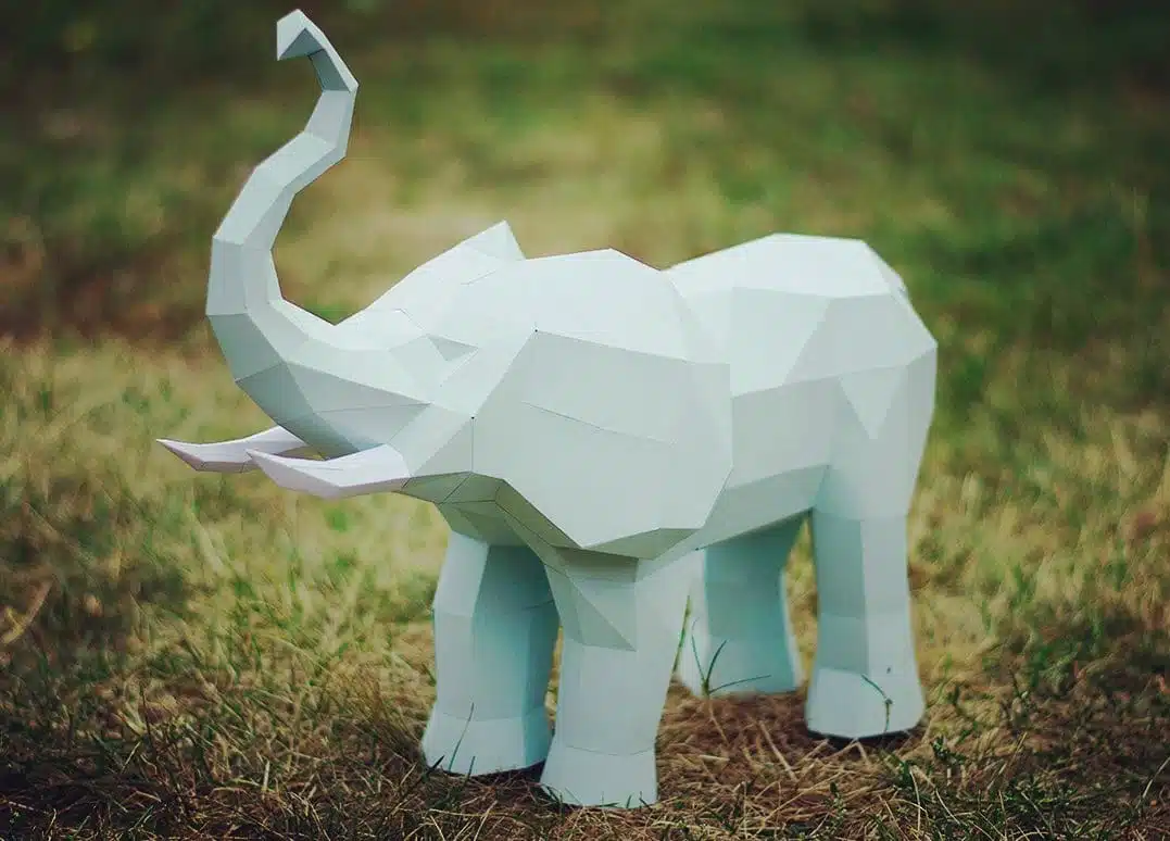 Papercraft of trumpeting elephant in 3D origami