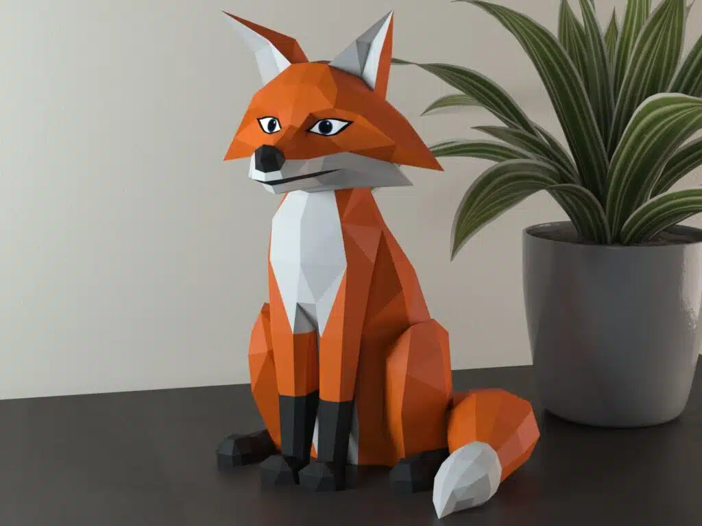 3D Origami Sitting Fox Papercraft, view 2