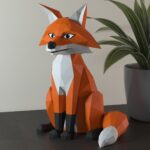 Papercraft sitzender Fuchs in 3D-Origami
