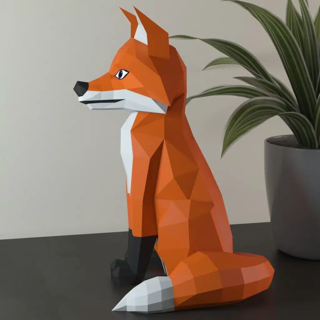 Papercraft fox sitting in 3D origami