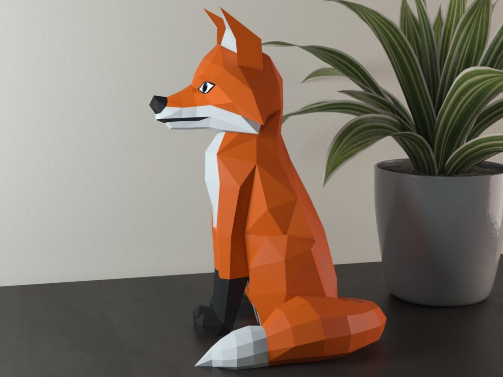 Papercraft di volpe seduta in origami 3D