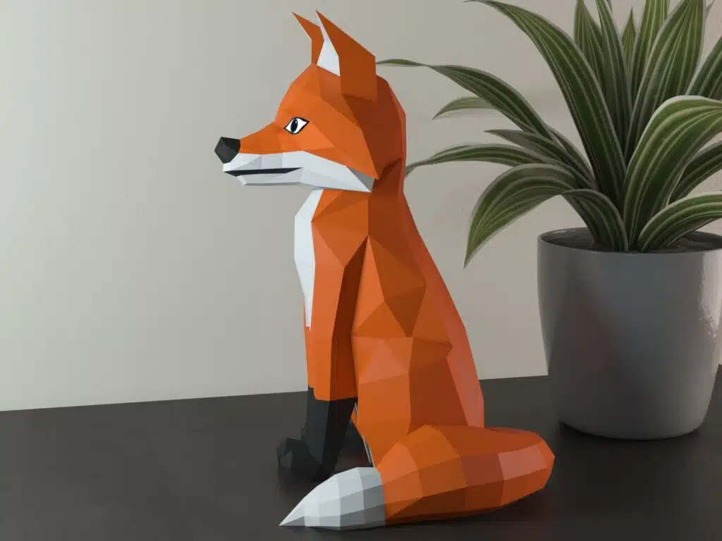 3D Origami Sitting Fox Papercraft, detail