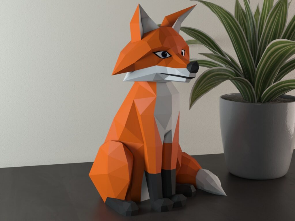 Papercraft di volpe seduta in origami 3D
