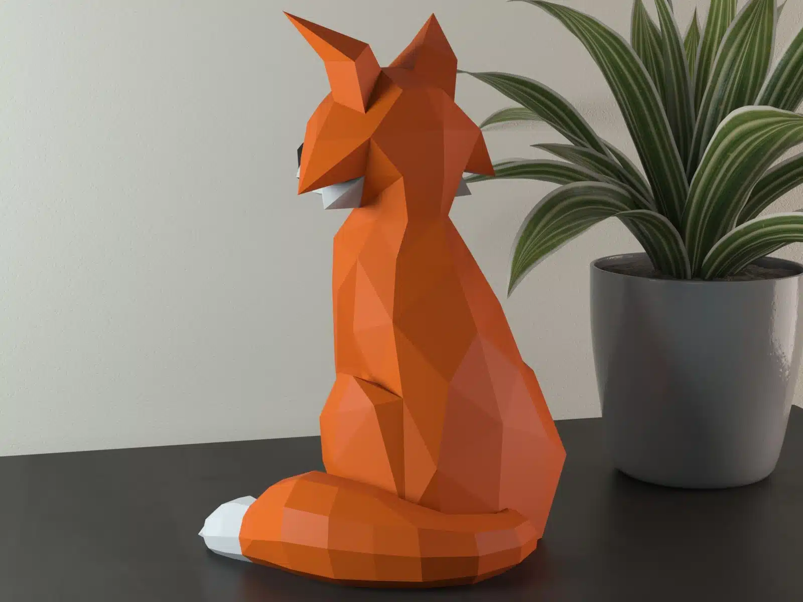 3D Origami Sitting Fox Papercraft, back view