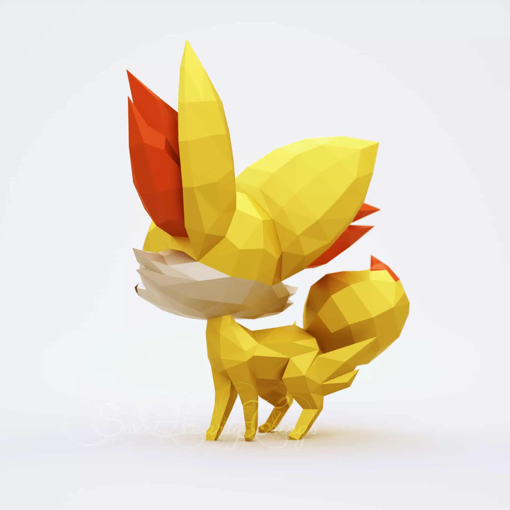 Papercraft of Fennekin Pokémon in 3D origami