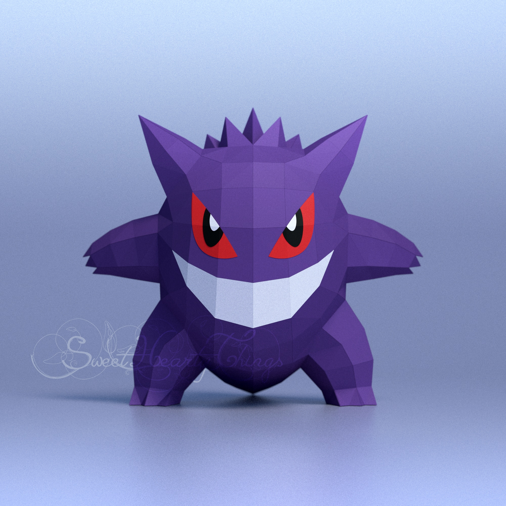 Papercraft of Gengar Pokémon in 3D origami