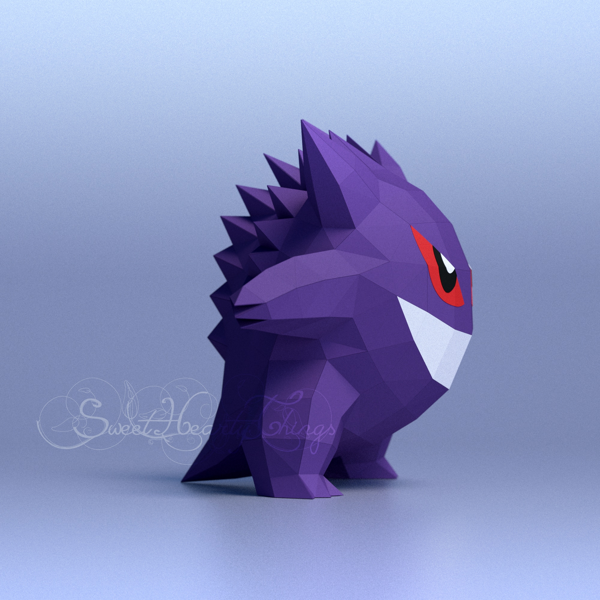 Papercraft of Gengar Pokémon in 3D origami