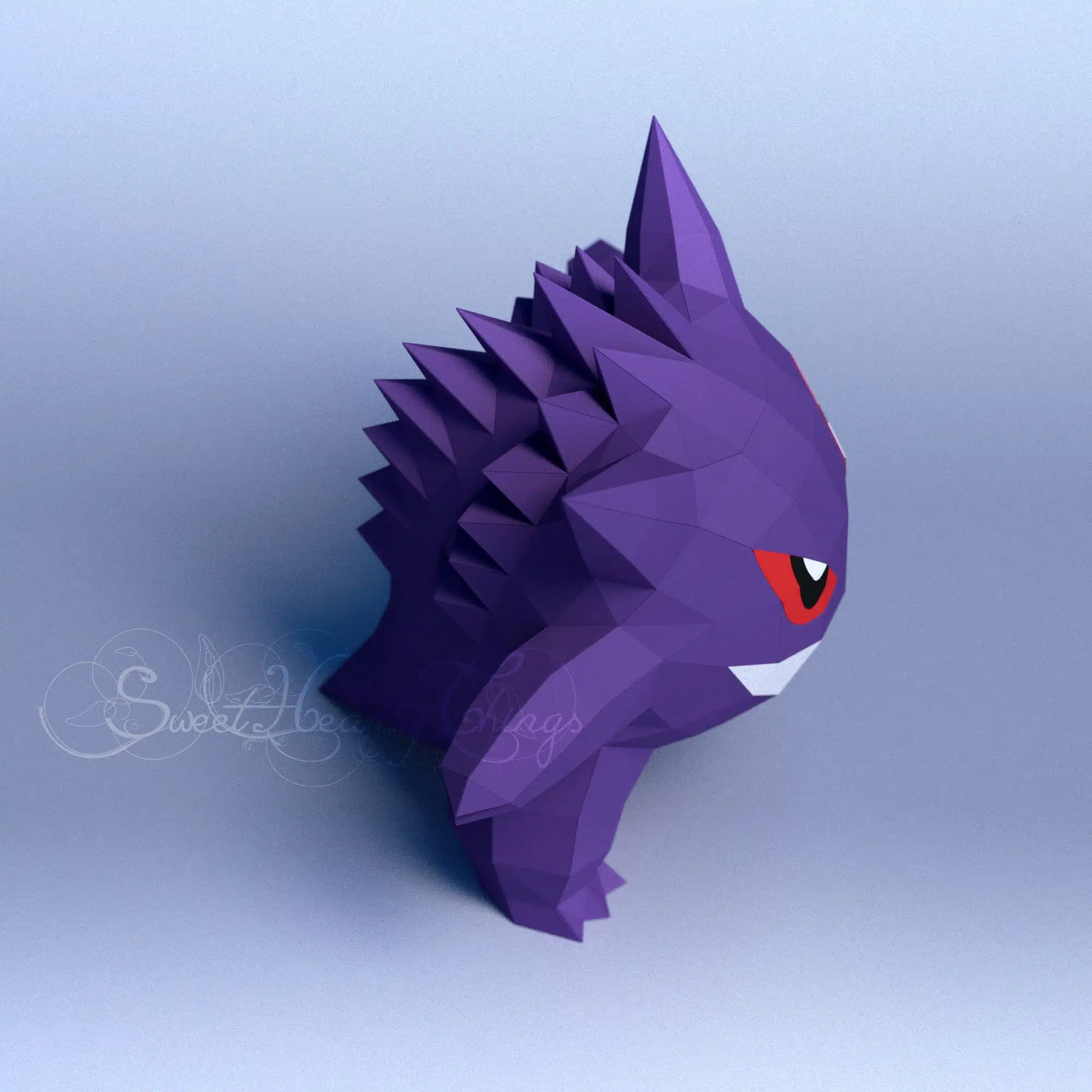 Gengar Pokémon Papercraft in 3D Origami, side view