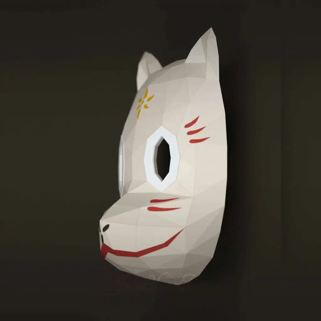 Gin 3D origami papercraft mask, detail