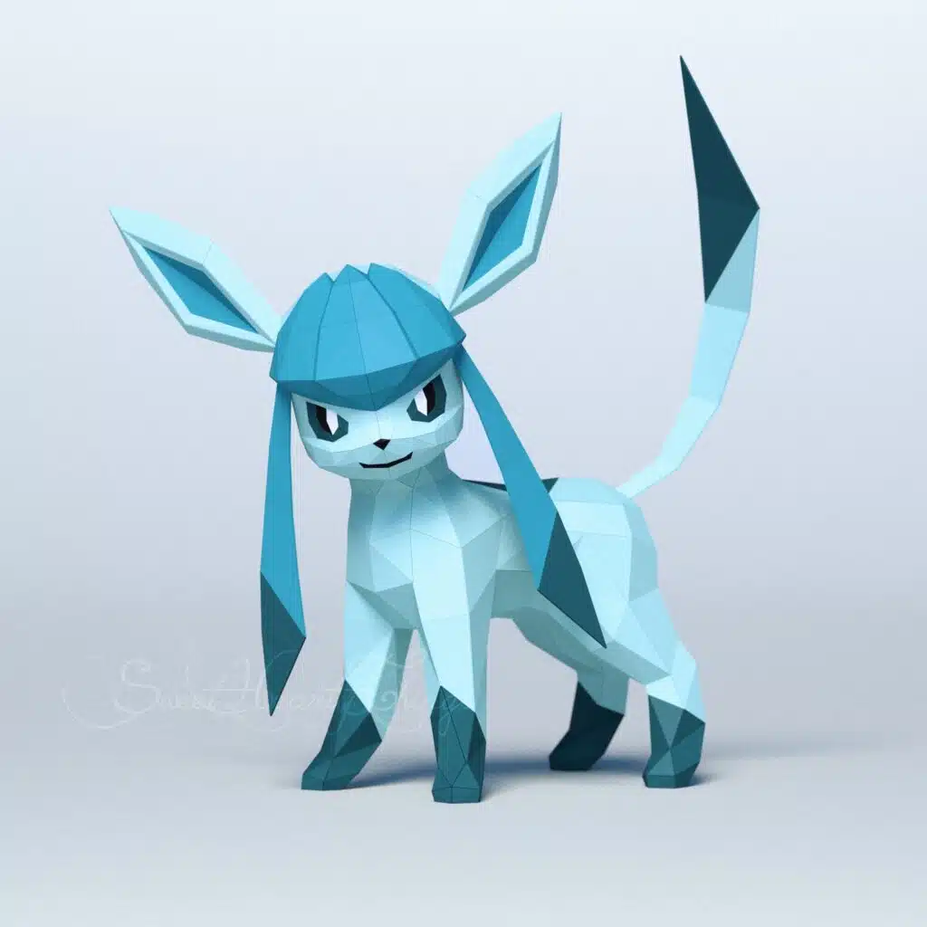 Glaceon Pokémon origami papercraft, detail