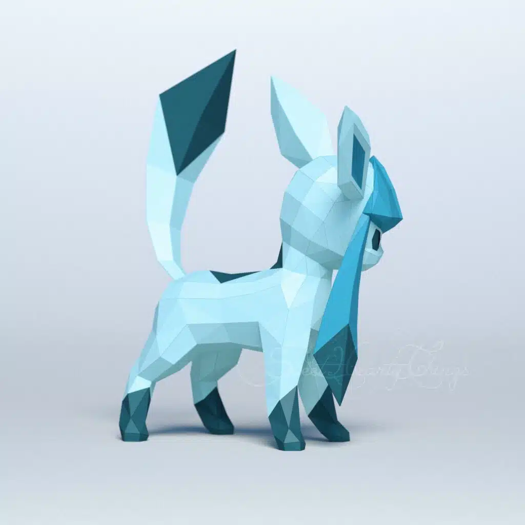 Glaceon Pokémon origami papercraft, 3D model