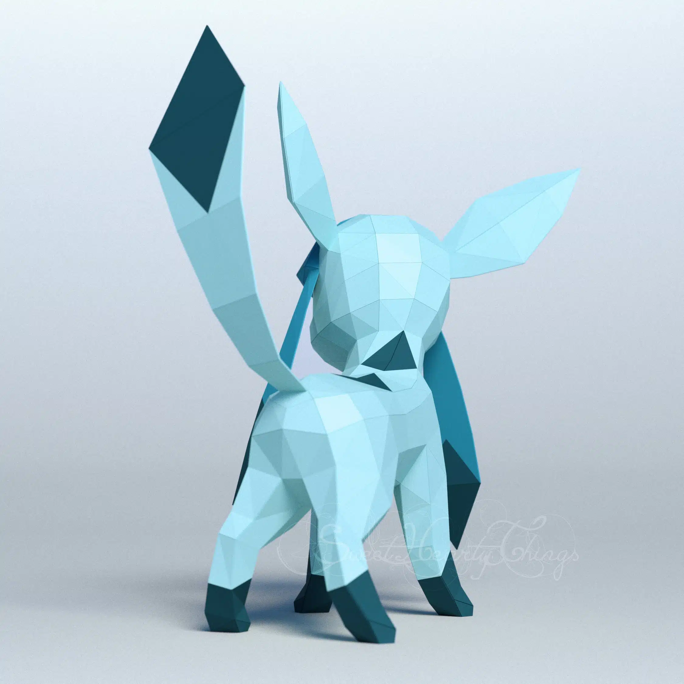Glaceon Pokémon origami papercraft, back view