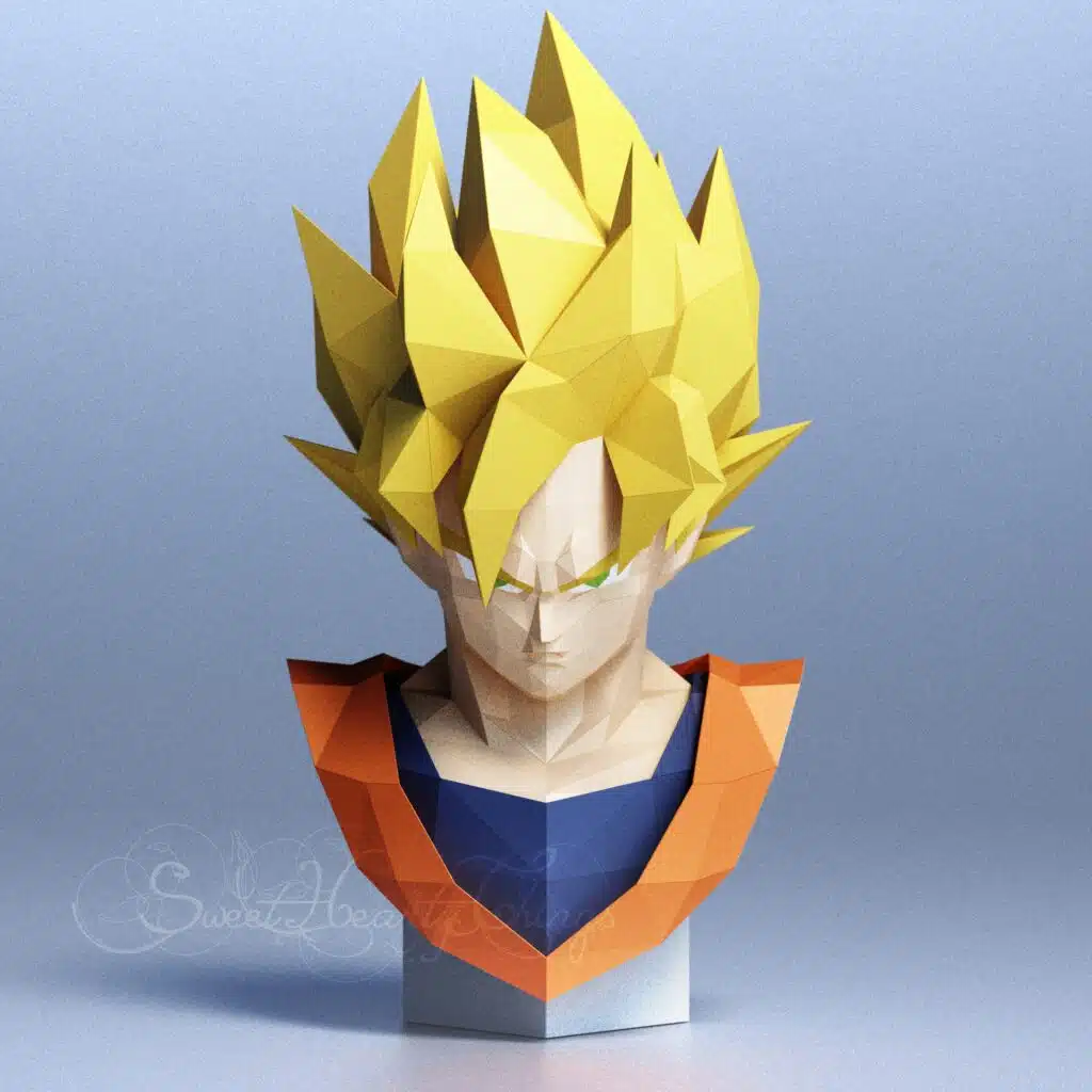 Papercraft de busto do Goku em origami 3D