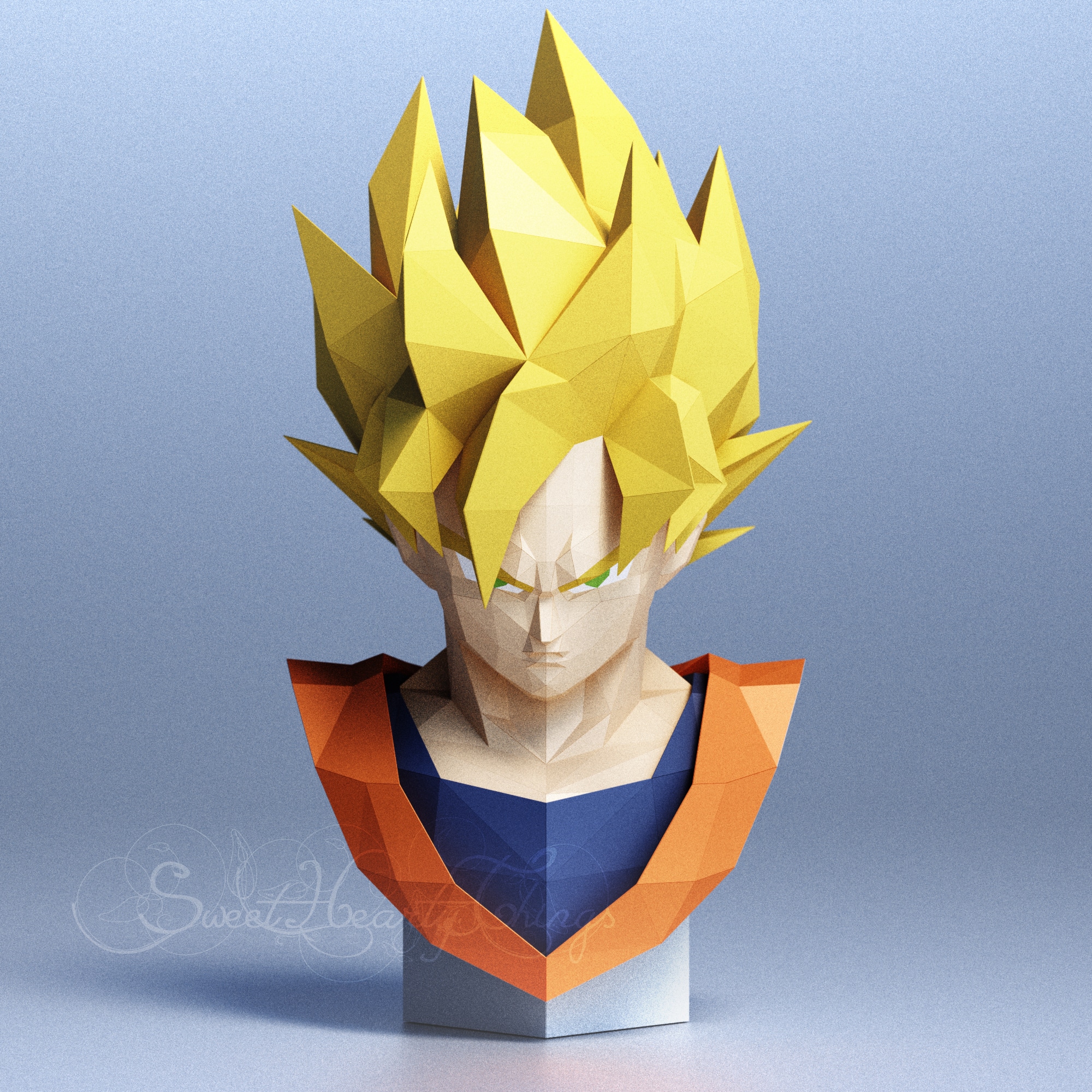Papercraft busto de Goku en origami 3D Papercraft busto de Goku en origami 3D
