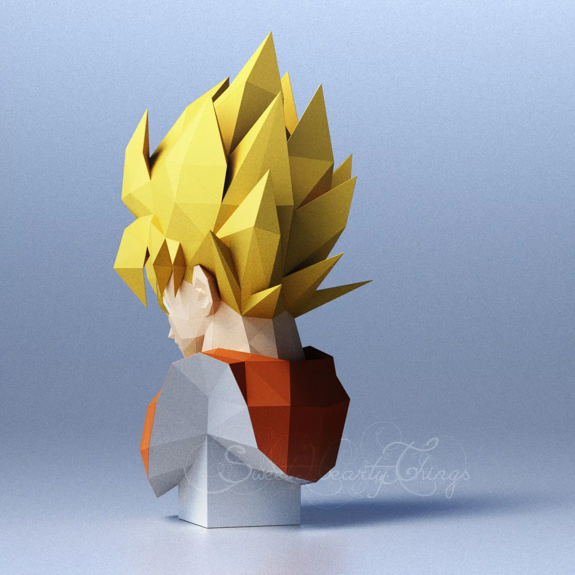 3D Origami Papercraft Goku Bust, back view