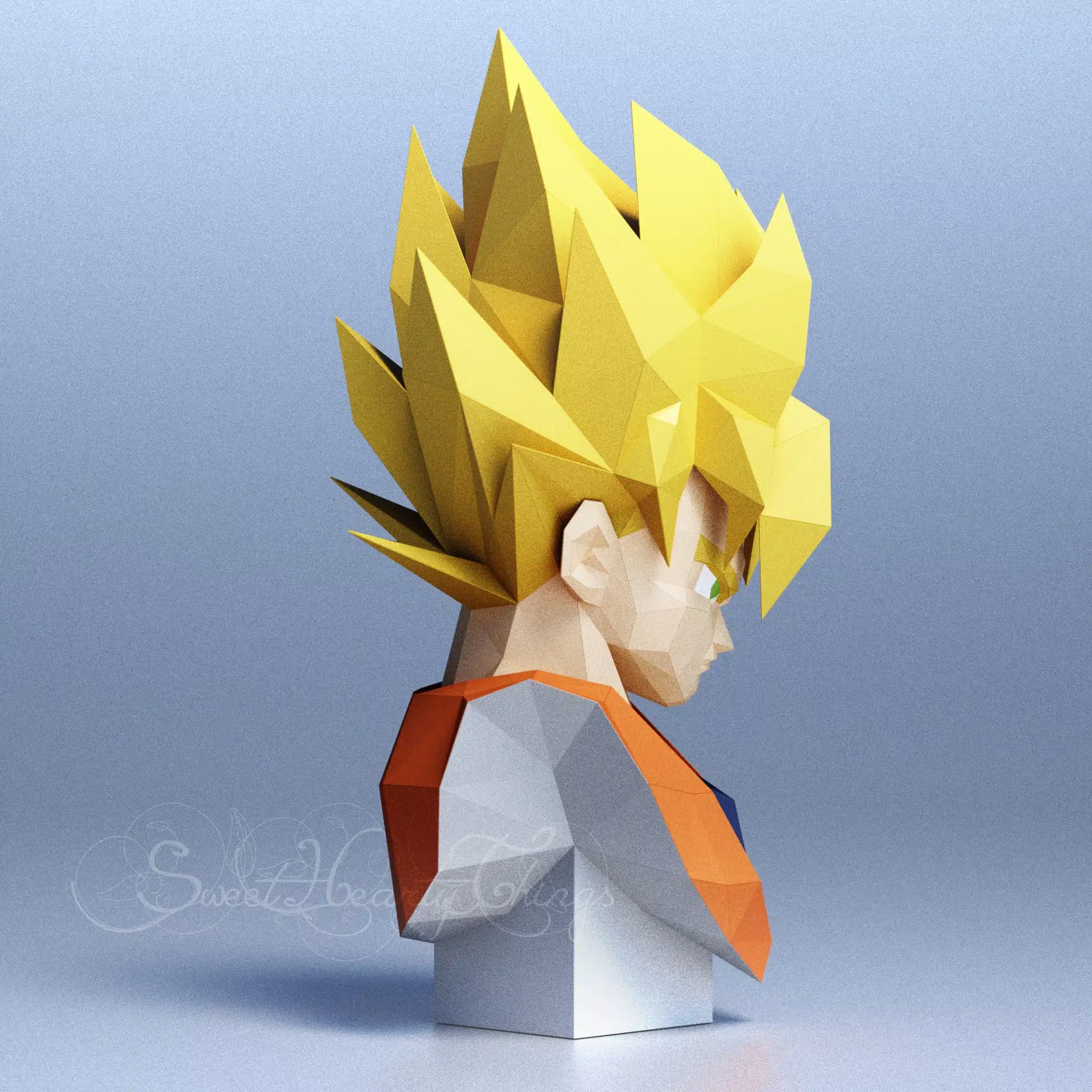 3D Origami Papercraft Goku Bust, side view