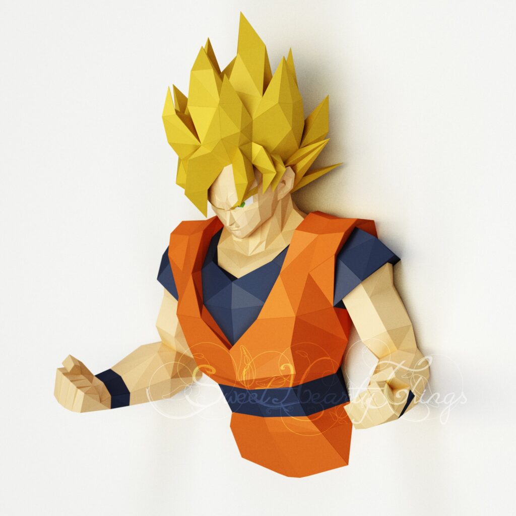 Papercraft de Goku escultura mural en origami 3D