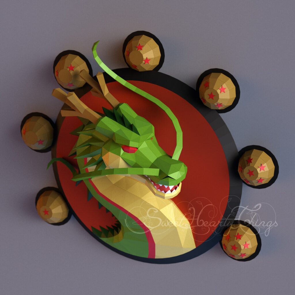 Papercraft de dragão Shenron Shenlong em origami