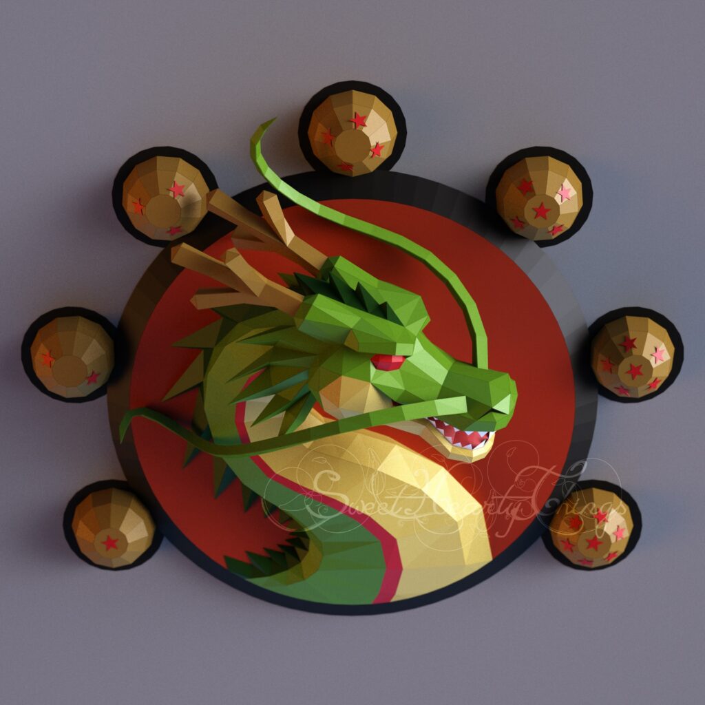 Papercraft de dragão Shenron Shenlong em origami