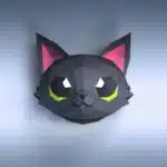 3D Origami Papercraft Black Kitten Head, view 2