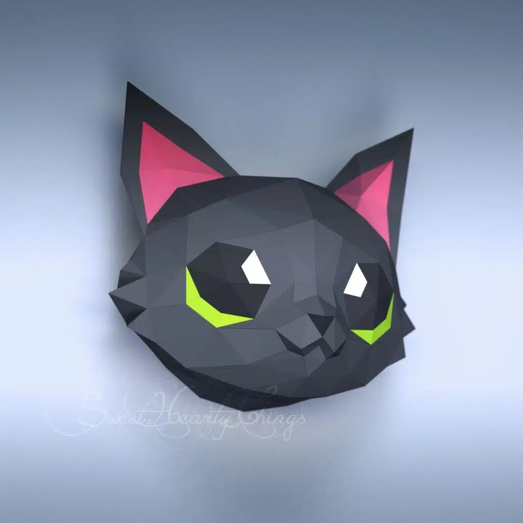 3D Origami Papercraft Black Kitten Head, 3D model